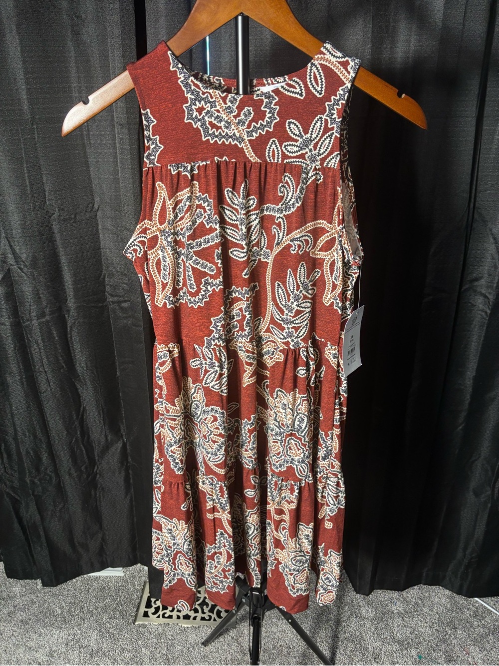 Time and Tru Rust Paisley Sleeveless Mini Dress with Cream Accent